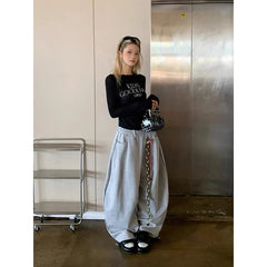 Gray Baggy Letter Print Sweatpants Oversize Dance Pants Harajuku 90s Style Vintage Y2k Hip Hop Wide Leg Trousers