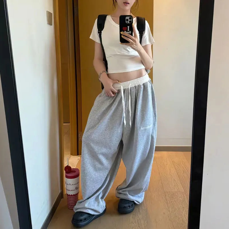 Y2k American Retro Black Hip-Hop Sweatpants Casual Oversized Streetwear Baggy Loose High Waist Wide-Leg Jogging Pants
