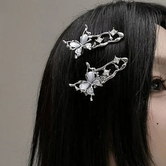 1/4pcs Y2K Irregular Liquid Metal Hairpin Butterfly Zircon Hair Clips Girl Silver Bang Clip