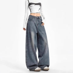 High Waist Wide Leg Denim Jeans Loose Straight Floor-Length Pants Style Comfortable Sensation
