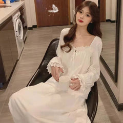 Long Sleeve Princess Style Nightdress Pajamas Lace Palace Korean Version Loose Plus Size Homewear Birthday Gift