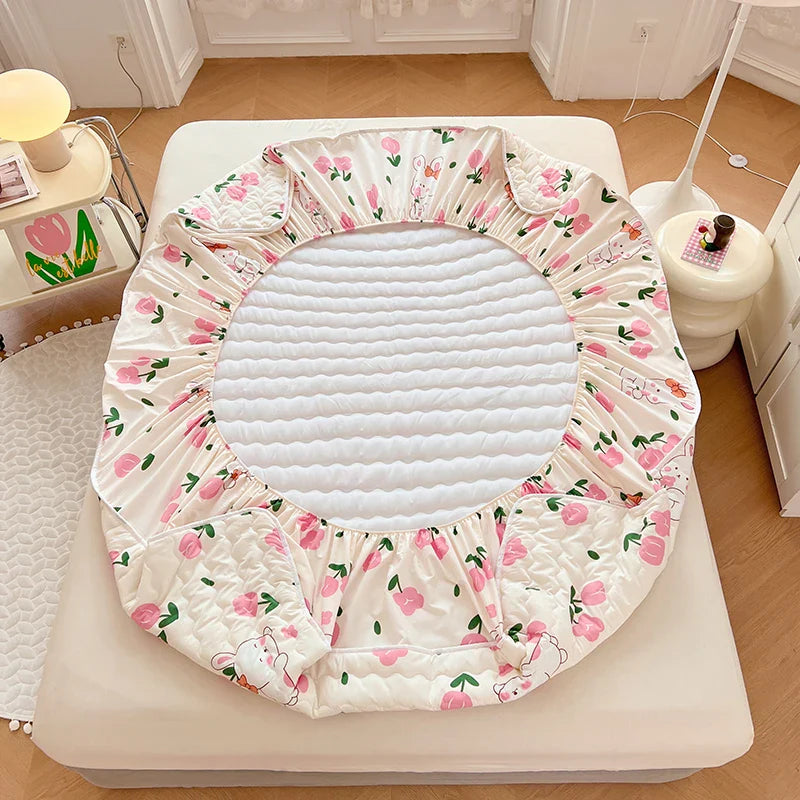1pc Thicken Anti-mite Fitted Sheet With Elastic Band Non Slip Adjustable Mattress Cover