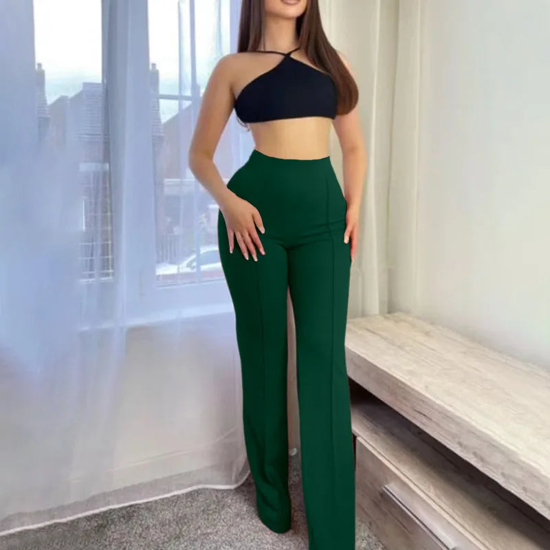 Slim Bell-Bottoms Trousers Trendy Pants Office Lady Solid Color Flared Trousers