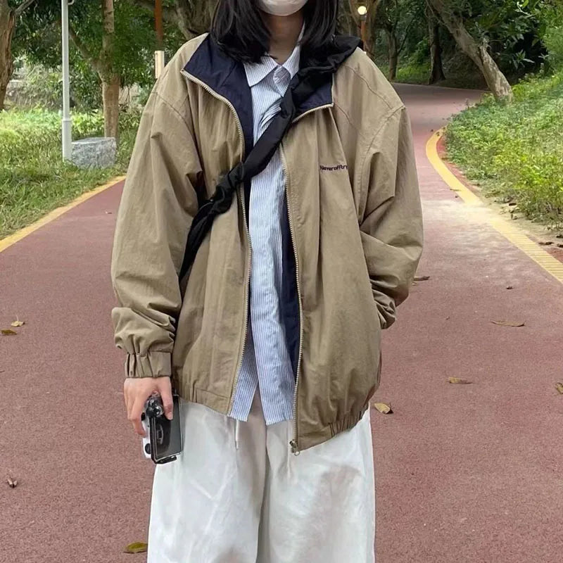 Harajuku All-Match Bomber Jackets Streetwear Hip Hop Oversize Zipper Coat Korean Loose Student Baseball Uniform Outerwear