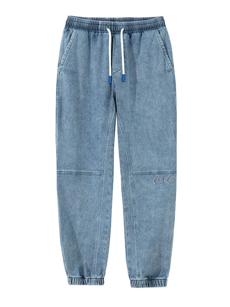 Cargo Jeans Slight Stretch Cotton Denim Jogger Pants Black Blue Streetwear Baggy Jeans