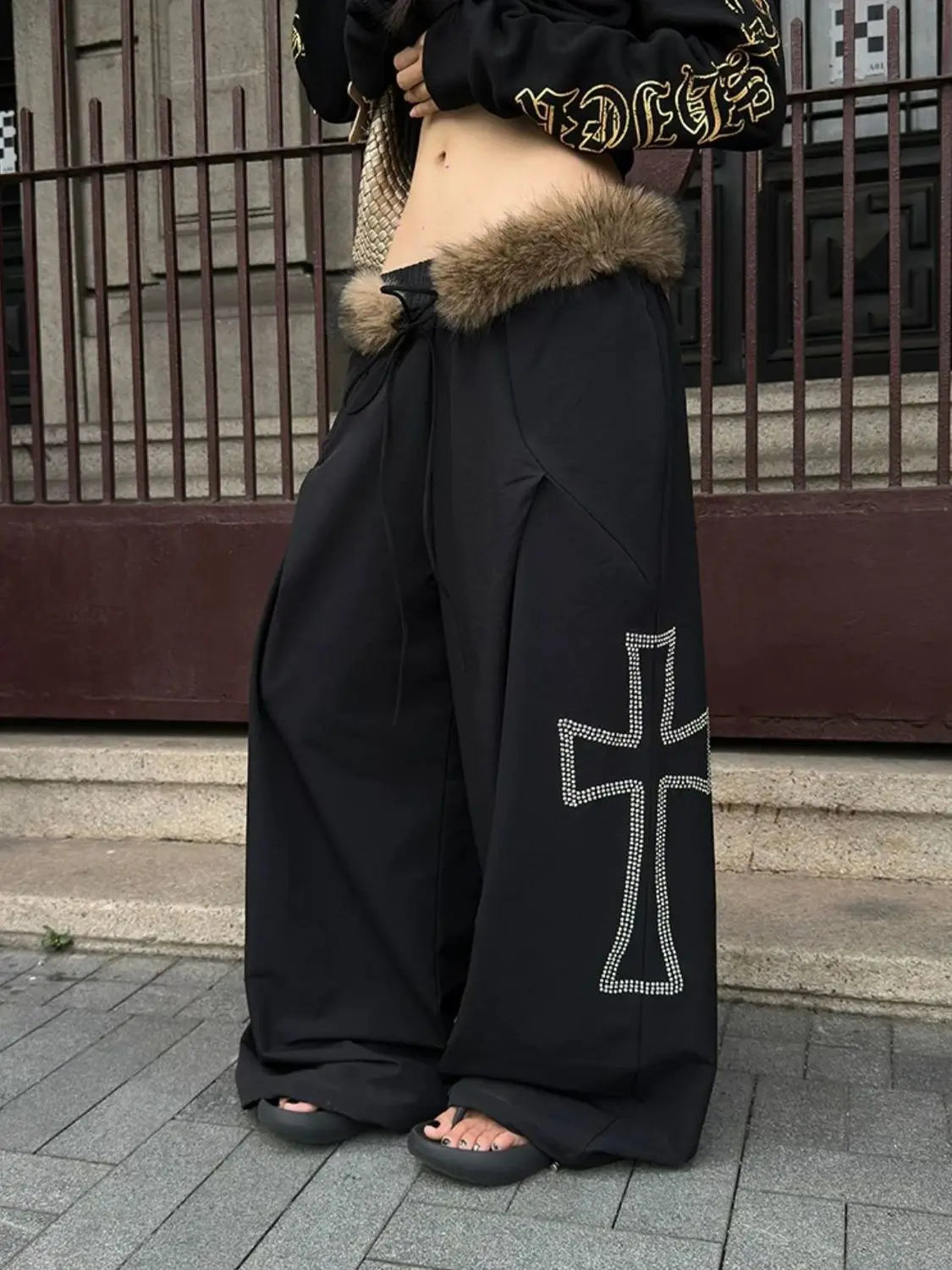 American Style Frayed-Edge Cross Casual Pants Trendy Hip-Hop High-Street Sweatpants Millennial Retro Y2K Pants