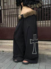 American Style Frayed-Edge Cross Casual Pants Trendy Hip-Hop High-Street Sweatpants Millennial Retro Y2K Pants