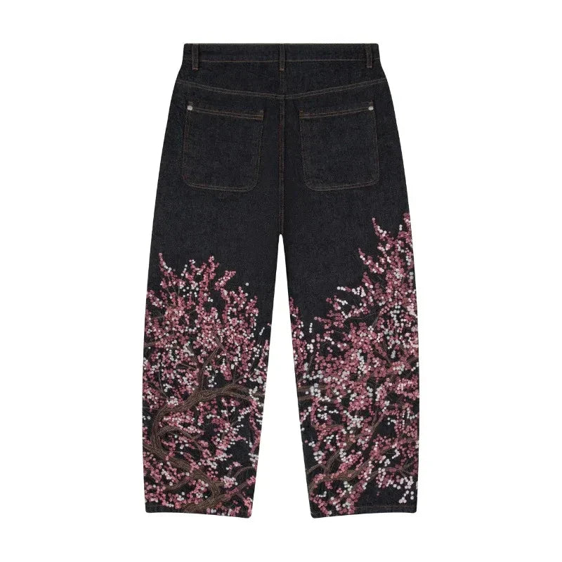 Y2K Baggy Jeans vintage Embroidered denim fabric American style jeans Gothic streetwear Hip Hop wide leg pants
