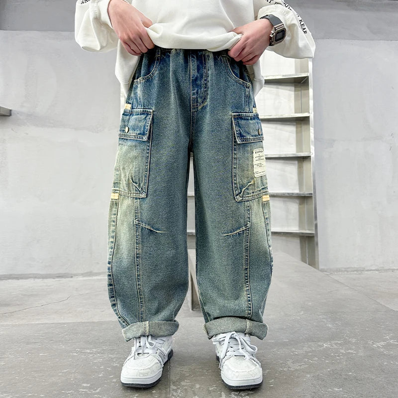 Design Children Relaxed Fit Straight Leg Cargo Jeans
