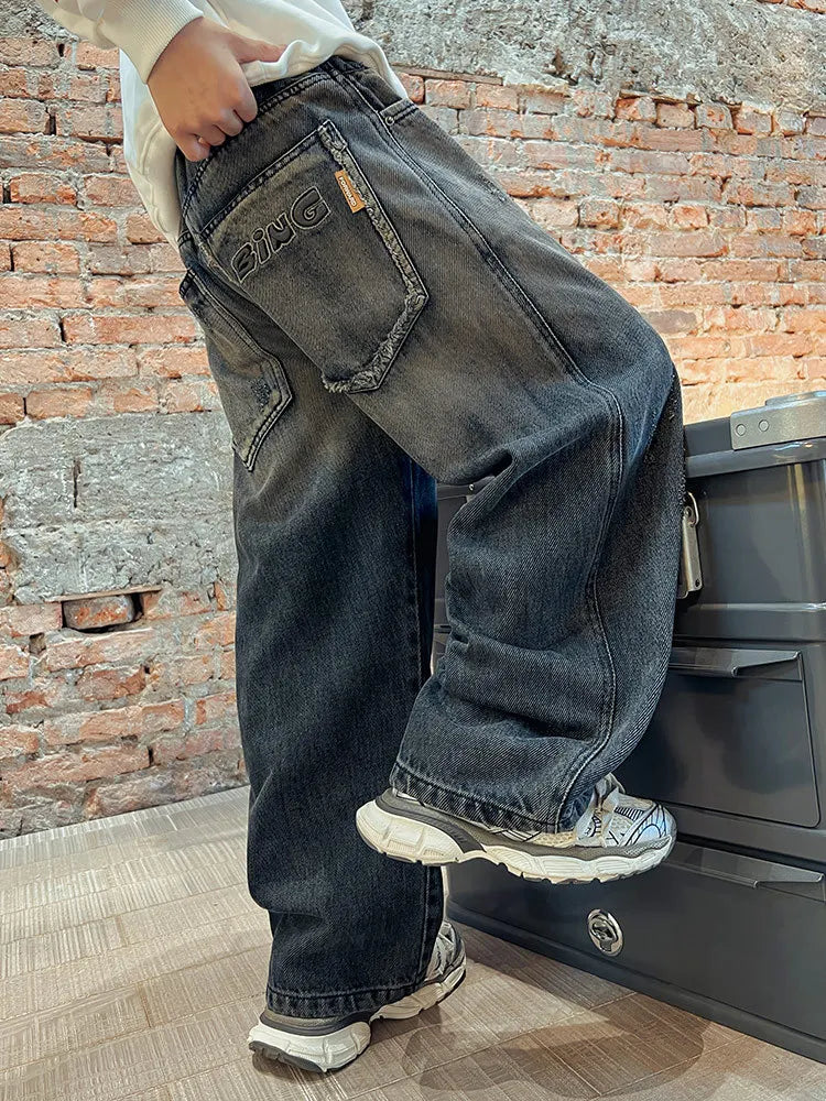 Teenagers Boys Jeans Children Wide Leg Denim Pants