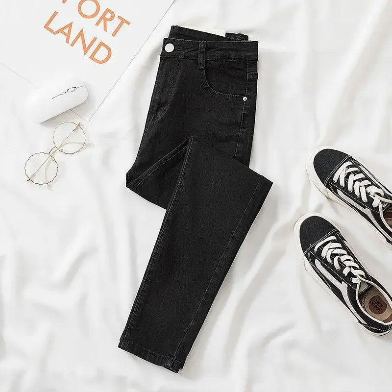 Black Grey Jeans Slimming Cropped Pants Chic Versatile Student Short Trousers Long Pants Slim Fit Sihouette Smoothing