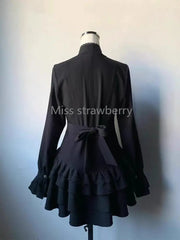 Vintage Gothic Style Lace Up Dress Design High Street Black Lolita Slim Dresses Y2k Lace Long Sleeve Clothing