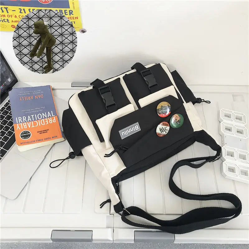 Japanese Simple Messenger Bag Student Nylon Waterproof Canvas Handbag Shoulder Crossbody Bags