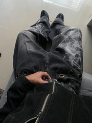 American Oversized Pattern Printed Washed Jeans Y2K Gothic Rock Casual Joker High Waist Wide Leg Pants