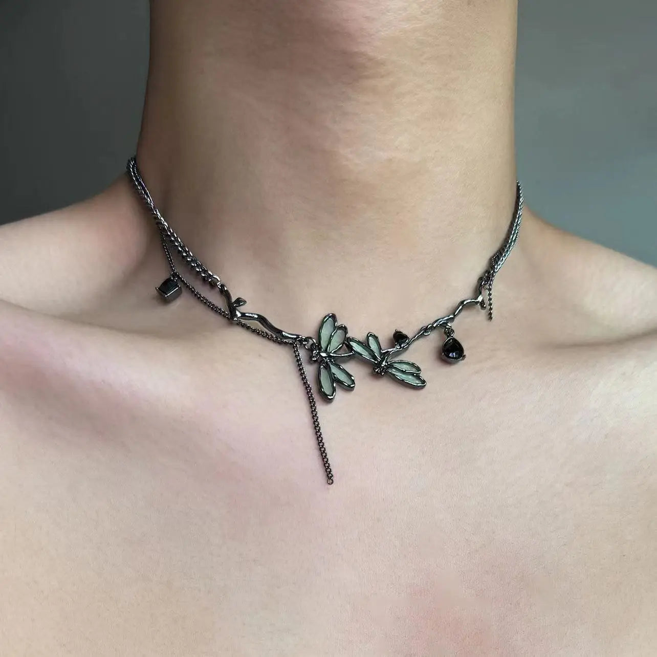 Sweet Cool Gun Black Fantasy Dragonfly Necklace