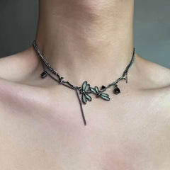 Sweet Cool Gun Black Fantasy Dragonfly Necklace