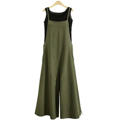 Straps Jumpsuit Solid Color Wide Leg Pants Dungaree Bib Overalls Casual Loose Sleeveless Cotton Linen Jumpsuits 5Xl