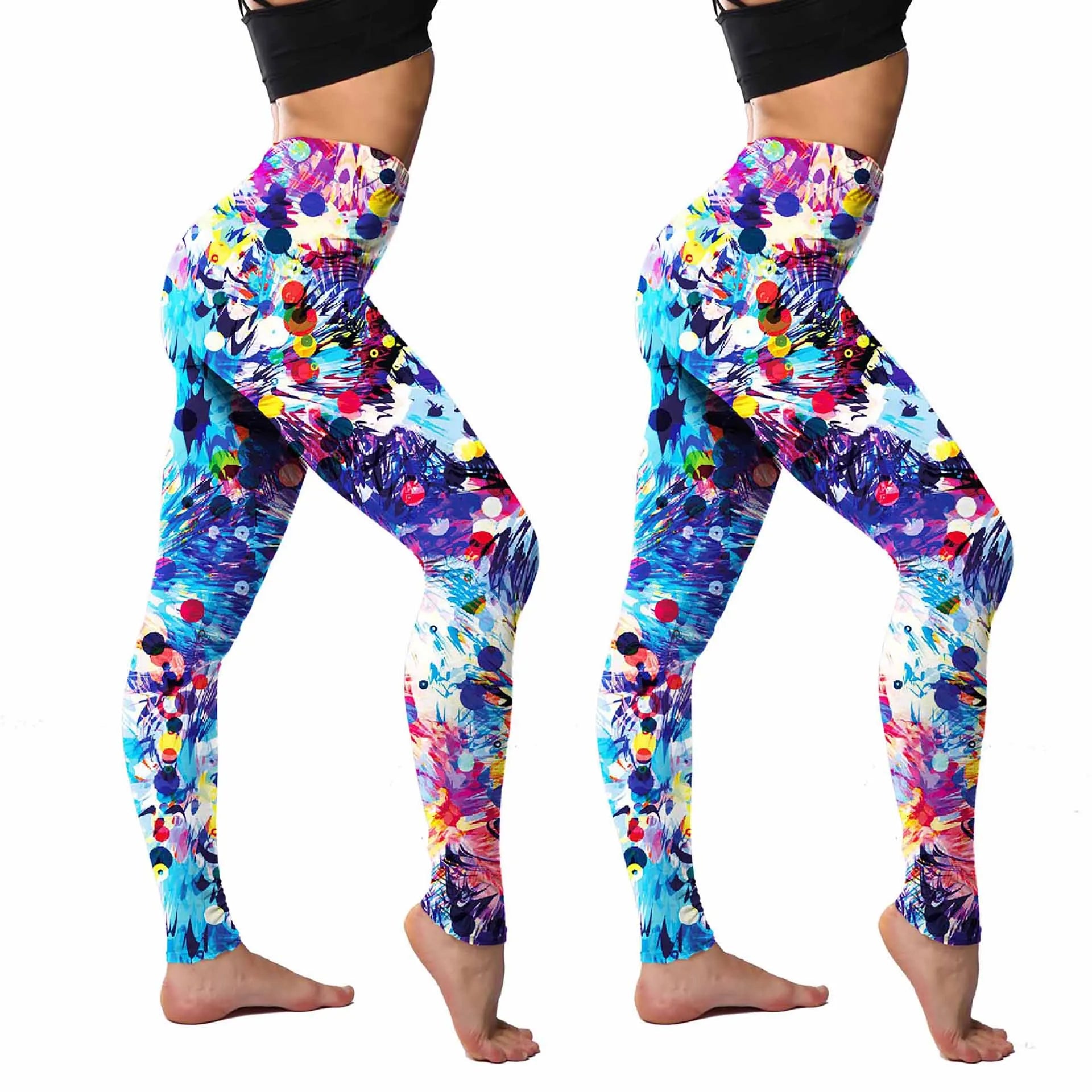 2Pack Stretchy Colorful Printing Leggings Elastic Tight Cropped Pants