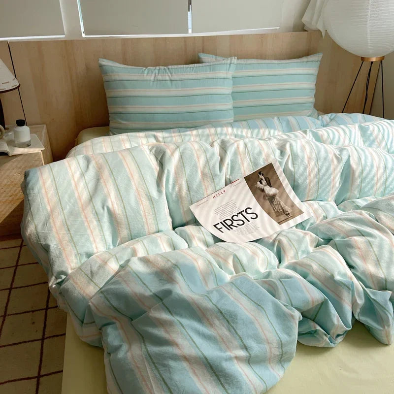 1pc Korean Cotton Pink Stripes Duvet Cover 150x200 Size Girl's Room housse de couette Skin friendly Breathable Comforter Sets