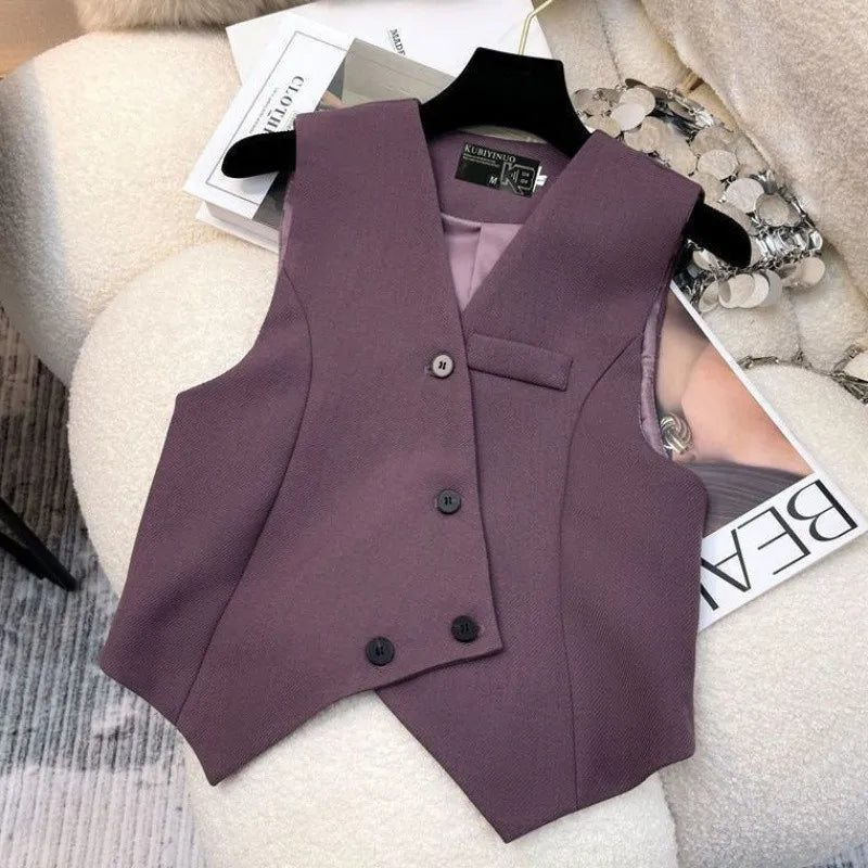 Simple Sleeveless Suit Vest Casual Wide Leg Pants Two-piece Set