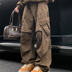 Big Pocket Cargo Pants Japanese Y2k Harajuku Loose Straight Wide Leg Trousers Baggy Pants Man Hip Hop Sweatpants
