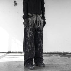 High Street Denim Pants Retro Full Diamond Stamping Hip-hop Loose Straight Leg Wide Leg Streetwear Jeans