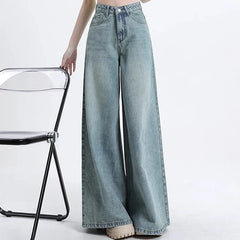 High Waist Korean Slacks Wide Leg Jeans Girls Punk 90s Vintage Denim Straight Leg Pants Light Blue Baggy Trousers