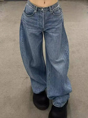 Gradient Casual Blue Jeans Y2K Vintage High Waisted Jeans Straight Streetwear Loose Large Wide Leg Denim Pants