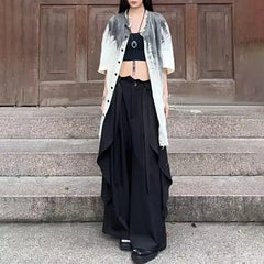 Gothic Harajuku Y2k Skirt Pants Japanese Irregular Stitching Samurai Hakama Genderless Streetwear Campus Valentines Pants Unisex