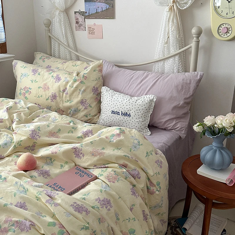 Floral Style Duvet Cover Pure Cotton Bed Cover Girls Soft Comforter Covers Set with Pillowcase이불커버 King Size Quilt Cover Set