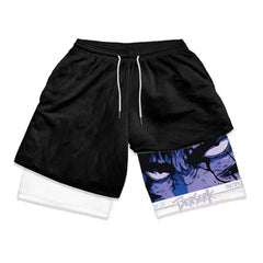 double layered shorts anime high waisted oversized breathable sports shorts training