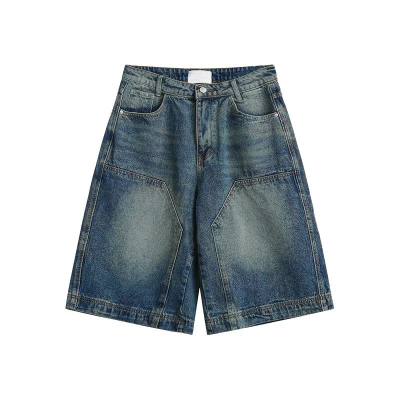 Y2K Vintage Baggy Jean Shorts Washed Wide Leg Capri Pants Casual Barrel Denim Shorts