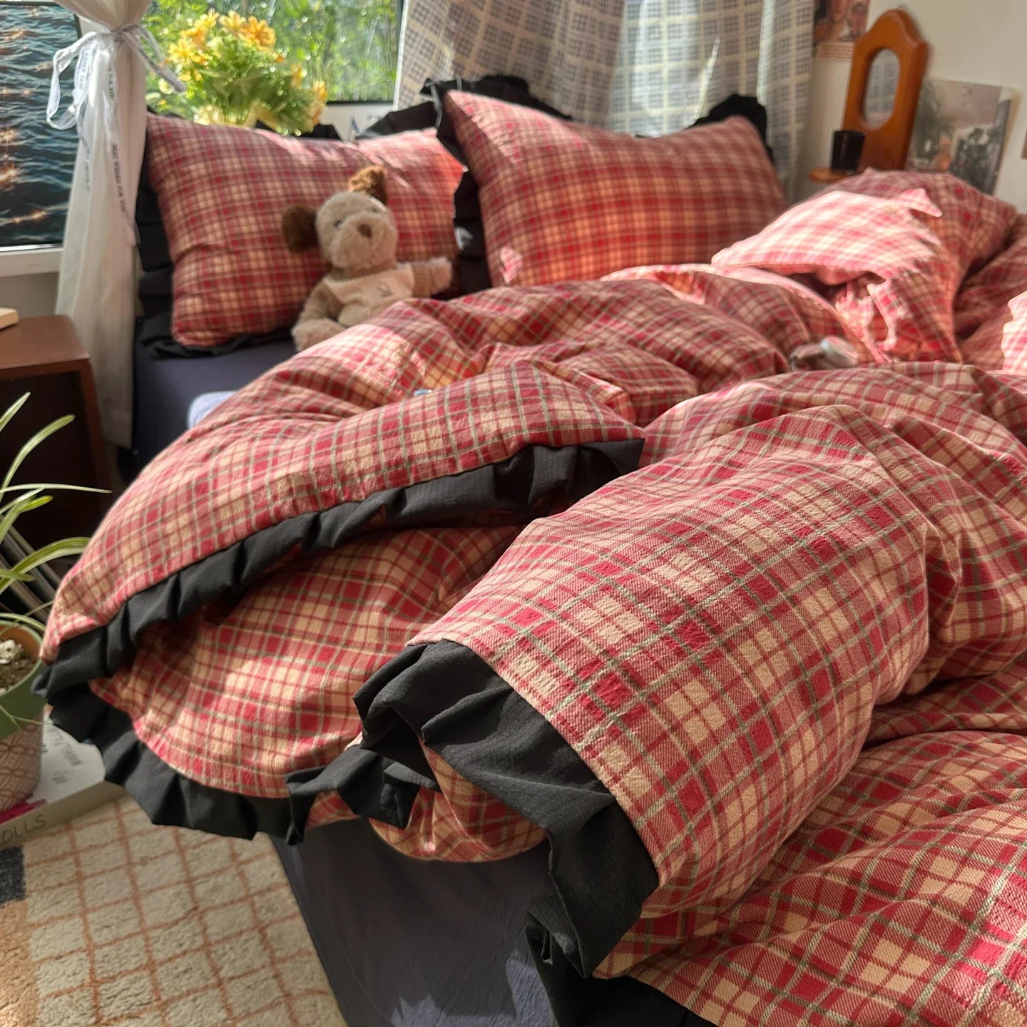 Plaid Bedding Set Double Yarn Classic Vintage Duvet Cover Set Flat Sheets Set 2 Pillowcases Single Twin Full Queen Size