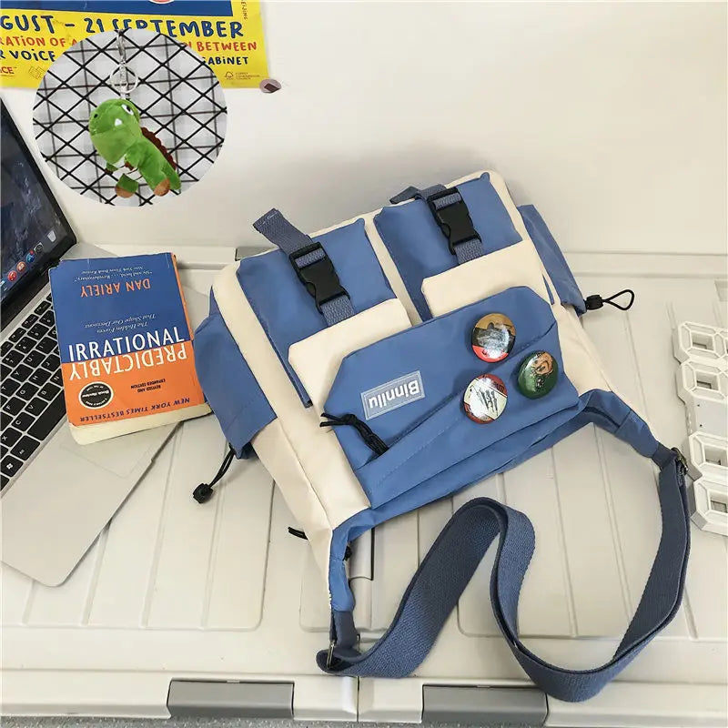 Japanese Simple Messenger Bag Student Nylon Waterproof Canvas Handbag Shoulder Crossbody Bags