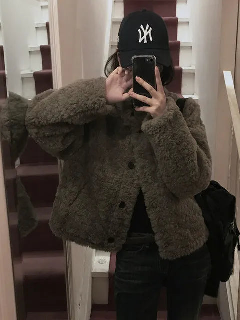 American Loose Short Lamb Wool Jacket High Street Lambswool Jacket Coat Jackets