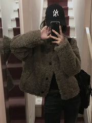 American Loose Short Lamb Wool Jacket High Street Lambswool Jacket Coat Jackets