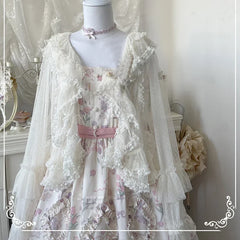 Lolita Sweet Shirts Lace Mesh Harajuku Blouse Y2K Long Sleeve Preppy Style Cardigan Japanese Ruffles Tops