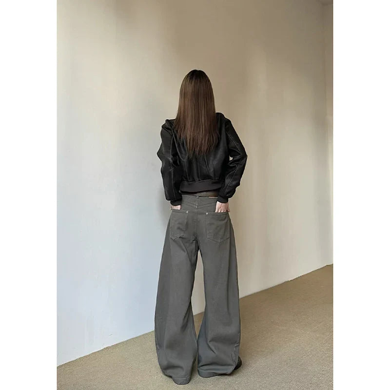 American Vintage High Waist Camel Jeans Baggy Y2K Wide Leg Denim Trouser Clothes