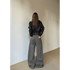 American Vintage High Waist Camel Jeans Baggy Y2K Wide Leg Denim Trouser Clothes
