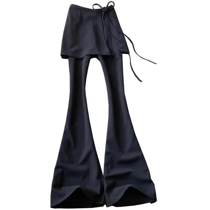 High Waist Casual Pants Yoga Butt Covering Skirt Elastic Slimming Drapey Suit Long Pants Black Two-Piece Set