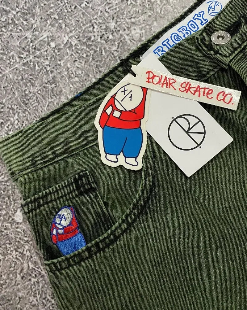 Big Boy Baggy Shorts Harajuku Hip Hop Cartoon Graphic Embroider Retro Denim Shorts Y2k Gym Basketball Shorts Clothing
