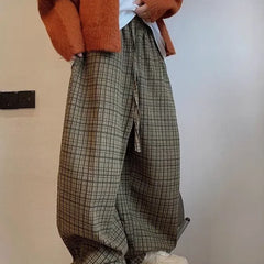 Retro American Canvas Straight Leg Pants Fine Plaid Design Sensation Small Audience Wide Leg Casual Trousers