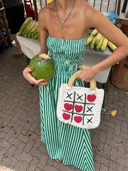 Green Striped Stripless Dress Casual Off Shoulder Backless Maxi Dress Beach Holiday Party Dress Outfits