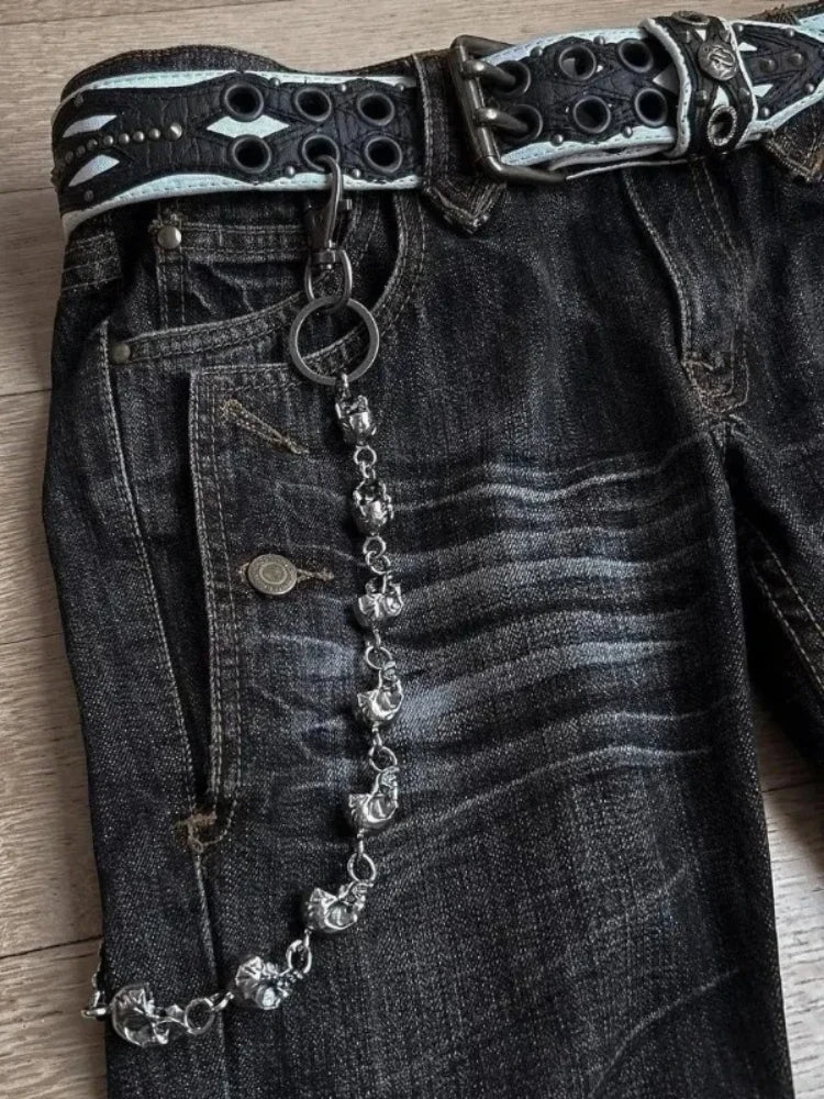American Retro Flared Jeans Harajuku Wide Leg Y2k Gothic Vintage Embroidery Denim Pants Baggy Hip Hop Streetwear
