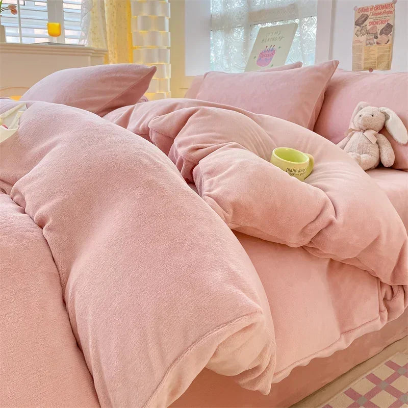 Simple Milk Fleece Warm Duvet Cover Set 220x240 Soft Fluffy Queen Bedding Set Plush Warmth Blanket Cover Sets Cozy