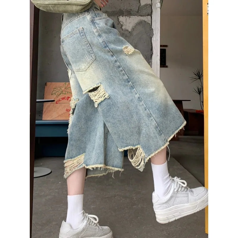 Oversized Wide Leg Design High Street Y2k Ripped Edge Jeans