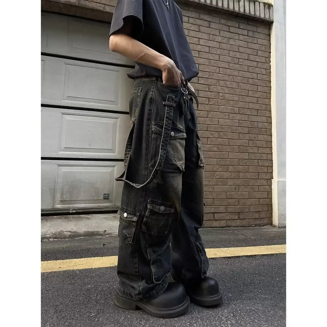 Washed Vintage American Street Style Jeans Loose Straight Leg High Street Vibe Long Trousers