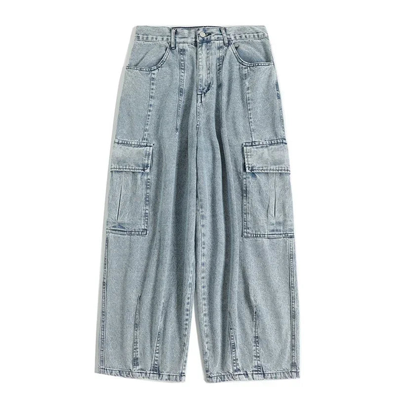 Baggy Jeans Oversize Cargo Korean Black Wide Pants Streetwear Hip Hop Harajuku Male Straight Denim Pants