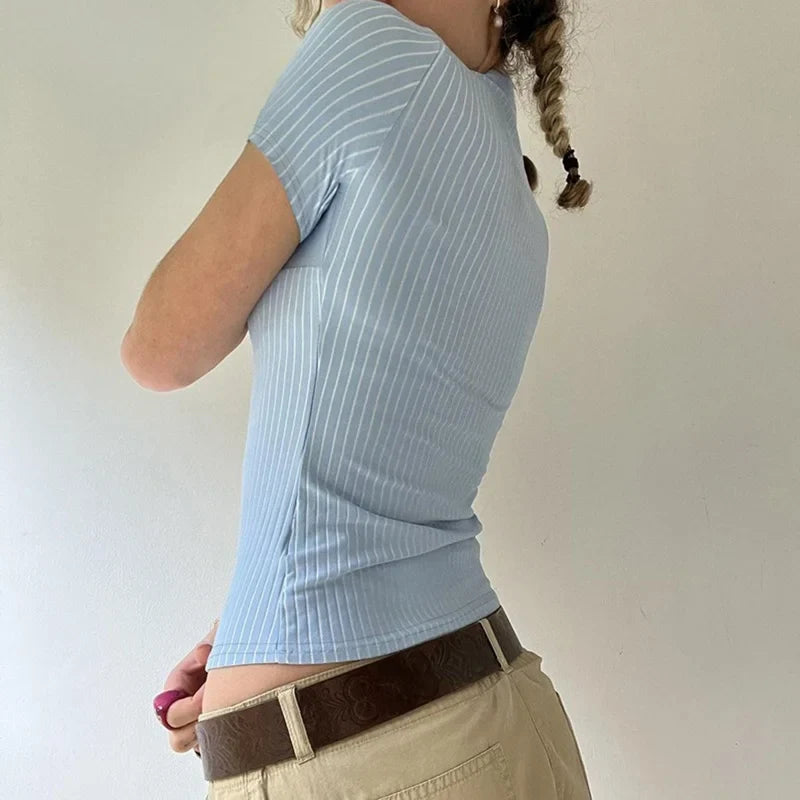 Xingqing Shirt y2k Fairycore Clothes Striped Lapel Collar Single Breasted Short Sleeve Blouse Top 2000s Club Streetwear