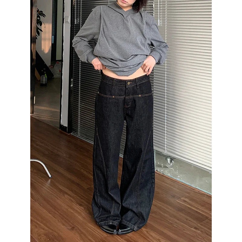 Blue Jeans High Waist Vintage Straight Baggy Denim Pants Streetwear Y2K American Style Wide Leg Denim Trouser